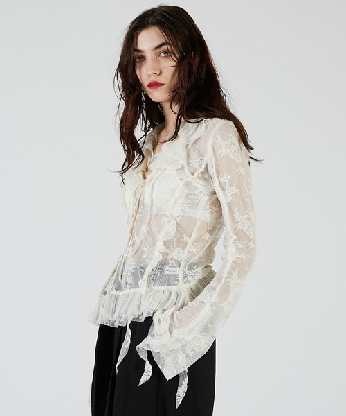 PRANK PROJECT（プランクプロジェクト）の「レースラッフルブラウス / Lace Ruffled Blouse（シャツ/ブラウス・レディース・ブラック/アイボリー・FREE）」の7枚目の写真