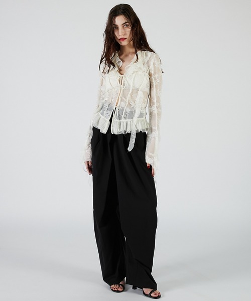 PRANK PROJECT（プランクプロジェクト）の「レースラッフルブラウス / Lace Ruffled Blouse（シャツ/ブラウス・レディース・ブラック/アイボリー・FREE）」の3枚目の写真