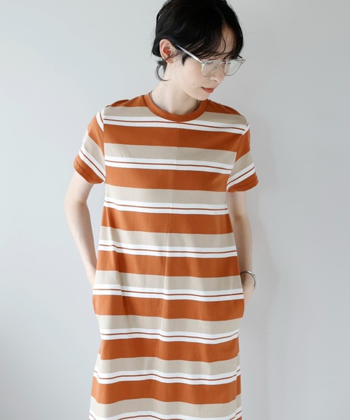 amini(アミニ)の「マルチボーダーカットワンピース(ワンピース・レディース・グレー系/オレンジ系・MEDIUM)」の6枚目の写真
