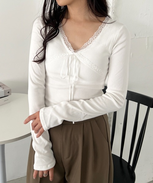 CLEA(クレア)の「カップ付きレースリボンVネックアソートトップス(Tシャツ/カットソー・レディース・ホワイト/ブラック系その他/グレー/ブラック/ホワイト系その他・FREE)」の22枚目の写真