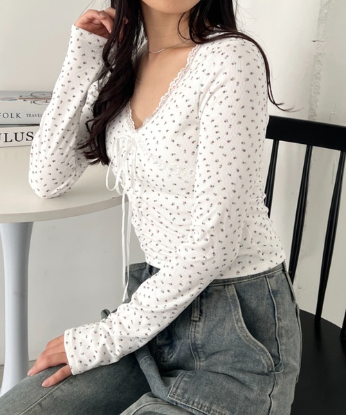 CLEA(クレア)の「カップ付きレースリボンVネックアソートトップス(Tシャツ/カットソー・レディース・ホワイト/ブラック系その他/グレー/ブラック/ホワイト系その他・FREE)」の7枚目の写真