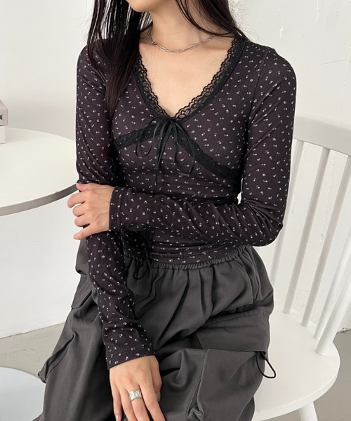 CLEA(クレア)の「カップ付きレースリボンVネックアソートトップス(Tシャツ/カットソー・レディース・ホワイト/ブラック系その他/グレー/ブラック/ホワイト系その他・FREE)」の15枚目の写真