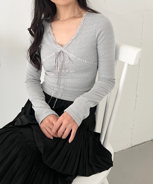 CLEA(クレア)の「カップ付きレースリボンVネックアソートトップス(Tシャツ/カットソー・レディース・ホワイト/ブラック系その他/グレー/ブラック/ホワイト系その他・FREE)」の20枚目の写真