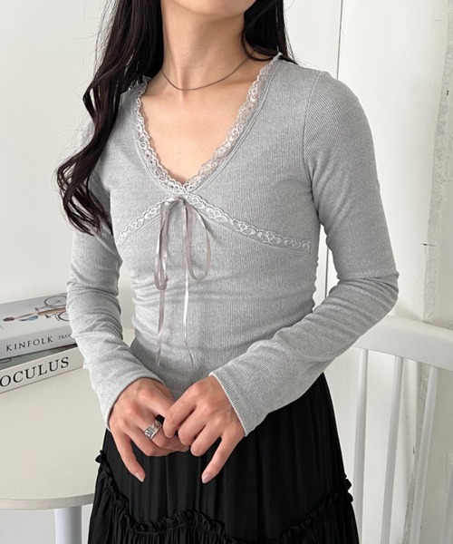 CLEA(クレア)の「カップ付きレースリボンVネックアソートトップス(Tシャツ/カットソー・レディース・ホワイト/ブラック系その他/グレー/ブラック/ホワイト系その他・FREE)」の16枚目の写真