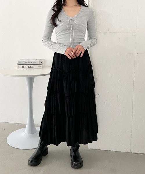 CLEA(クレア)の「カップ付きレースリボンVネックアソートトップス(Tシャツ/カットソー・レディース・ホワイト/ブラック系その他/グレー/ブラック/ホワイト系その他・FREE)」の18枚目の写真