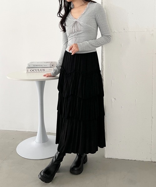 CLEA(クレア)の「カップ付きレースリボンVネックアソートトップス(Tシャツ/カットソー・レディース・ホワイト/ブラック系その他/グレー/ブラック/ホワイト系その他・FREE)」の19枚目の写真
