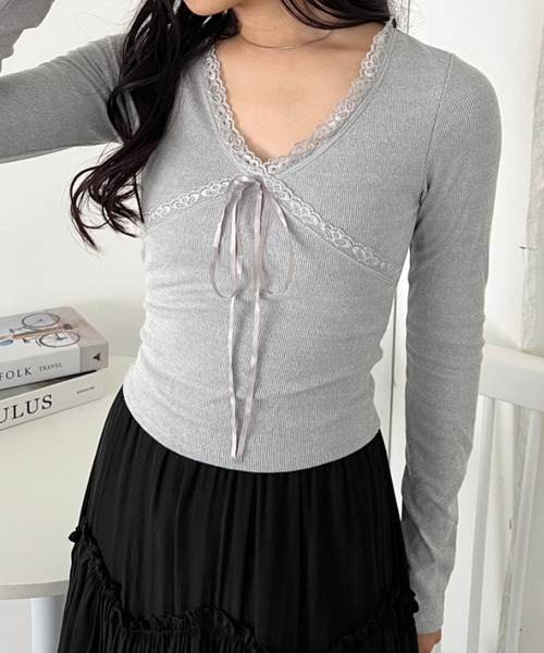 CLEA(クレア)の「カップ付きレースリボンVネックアソートトップス(Tシャツ/カットソー・レディース・ホワイト/ブラック系その他/グレー/ブラック/ホワイト系その他・FREE)」の17枚目の写真