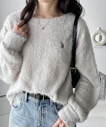 レディースのニット/セーター（グレー/灰色系・Uネック）ファッション