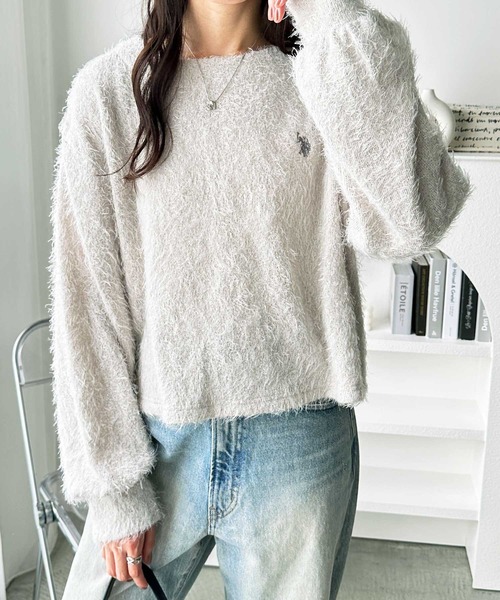 U.S. POLO ASSN.(ユーエスポロアッスン)の「GeeRA別注【U.S. POLO ASSN.】ユーエスポロアッスン シャギーワンポイント刺繍ニットソートップス(ニット/セーター・レディース・ライトグレー/モカ・MEDIUM/LARGE)」の3枚目の写真