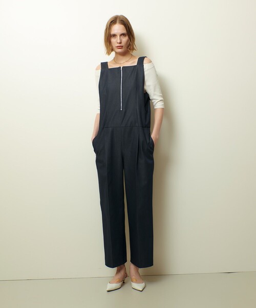 allureville（アルアバイル）の「リジッドデニムライクオールインワン（サロペット/オーバーオール・レディース・ネイビー・1/2）」の3枚目の写真