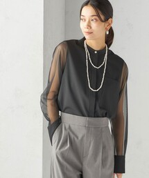 〈手洗い可能〉シアー 袖 ポケット デザイン シャツ
