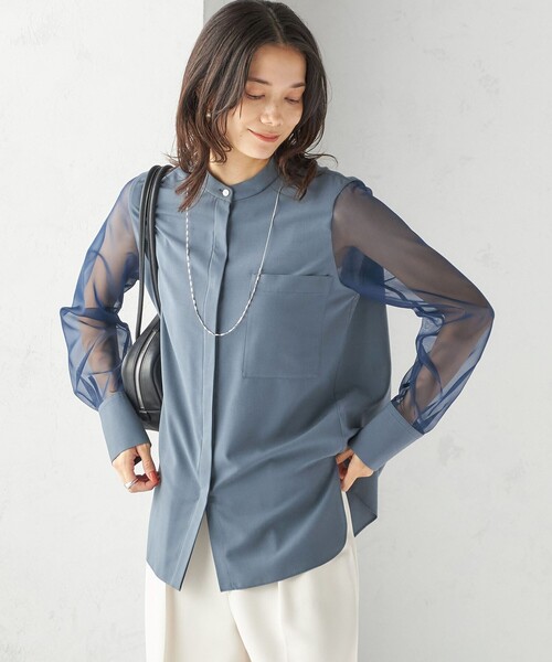 SHIPS(シップス)の「〈手洗い可能〉シアー 袖 ポケット デザイン シャツ(シャツ/ブラウス・レディース・キャメル/ブルー系/ブラック・ONE SIZE)」の22枚目の写真