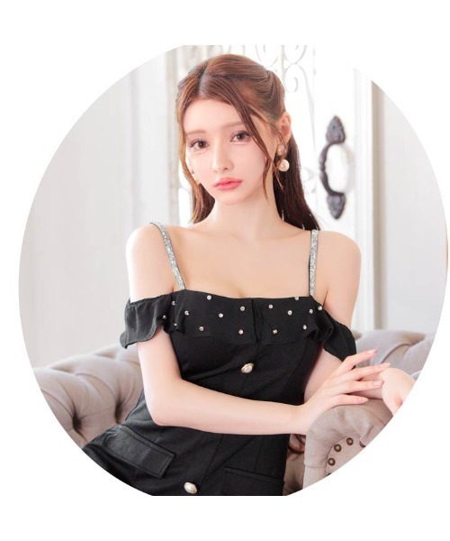 darial(ダリアル)の「ラインストーン シアー フリル オフショル Aライン ミニドレス(ドレス・レディース・ブラック・S/M/L)」の14枚目の写真