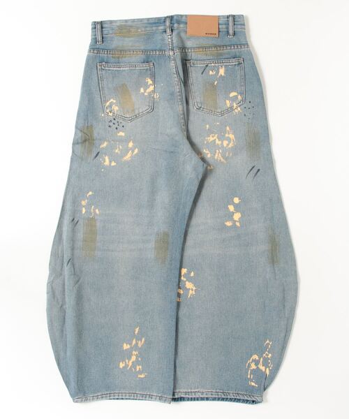 Patterson California ダメージデニムパンツ セール】7E10 ダメージ ラフペイント ワイドバレルレッグパンツ