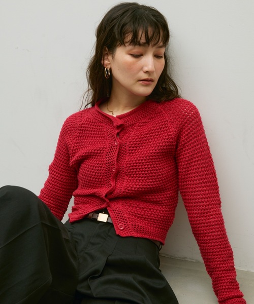 セール】Basket knit cardigan with raglan sleeves / バスケット編み