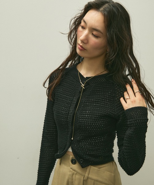 Basket knit cardigan with raglan sleeves / バスケット編みラグラン