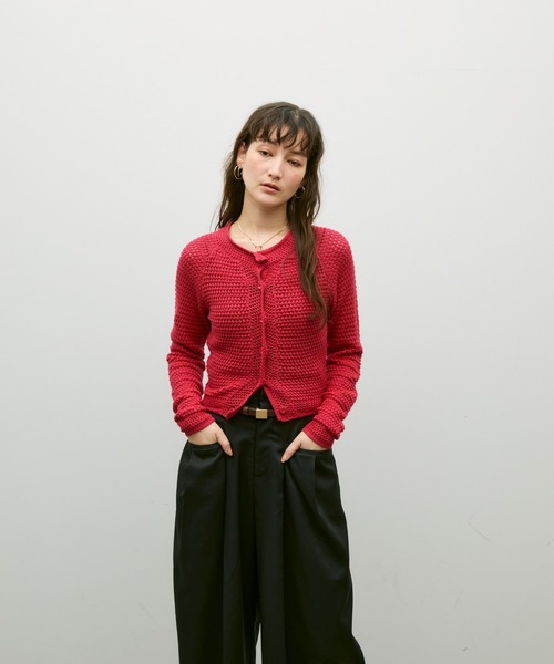 Lutim by u(ルチバイユー)の「Basket knit cardigan with raglan sleeves / バスケット編みラグランカーディガン(カーディガン/ボレロ・レディース・ブラック/ナチュラル/レッド・FREE)」の16枚目の写真