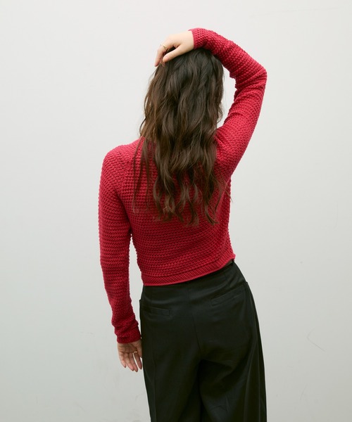 Lutim by u(ルチバイユー)の「Basket knit cardigan with raglan sleeves / バスケット編みラグランカーディガン(カーディガン/ボレロ・レディース・ブラック/ナチュラル/レッド・FREE)」の18枚目の写真