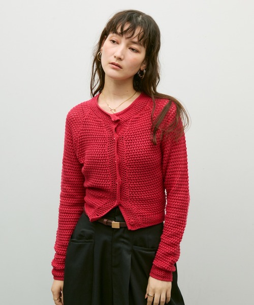 Lutim by u(ルチバイユー)の「Basket knit cardigan with raglan sleeves / バスケット編みラグランカーディガン(カーディガン/ボレロ・レディース・ブラック/ナチュラル/レッド・FREE)」の13枚目の写真