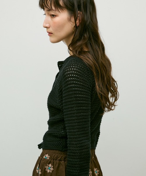 Lutim by u(ルチバイユー)の「Basket knit cardigan with raglan sleeves / バスケット編みラグランカーディガン(カーディガン/ボレロ・レディース・ブラック/ナチュラル/レッド・FREE)」の11枚目の写真
