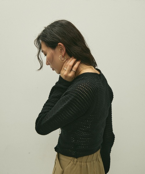 セール】Basket knit cardigan with raglan sleeves / バスケット編み