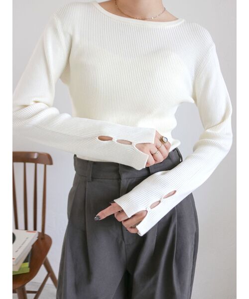 Ungrid（アングリッド）の「バックデザインニット（ニット/セーター・レディース・オフホワイト/ブラック/グリーン・FREE）」の6枚目の写真