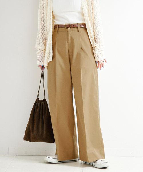 B.C STOCK(ベーセーストック)の「ウォッシャブル / TCツイルチノパンツ(チノパンツ・レディース・ブラック/ベージュ・FREE)」の2枚目の写真