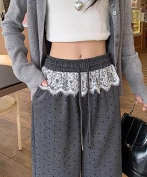 shyam inspiration（シャムインスピレーション）の「【ドット柄】水玉ウエストレース ワイドレッグパンツ/ストレートイージーパンツ/裏毛（その他パンツ）」