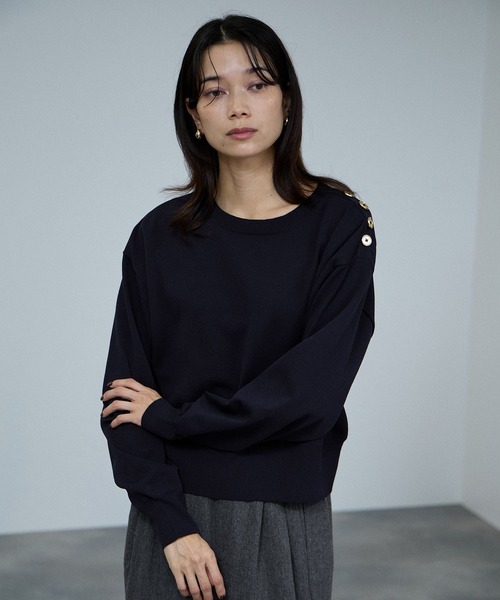Mac-House（マックハウス）の「milli de l'air  ソフトレッチボタンプルオーバー（Tシャツ/カットソー・レディース・レッド/ネイビー/ブラック/オフホワイト・L/M）」の5枚目の写真