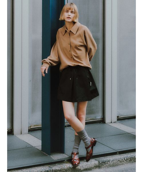 styling/（スタイリング）の「【セットアップ対応】ナイロンフレアミニスカート（スカート・レディース・ブラック/カーキ・1/0）」の3枚目の写真