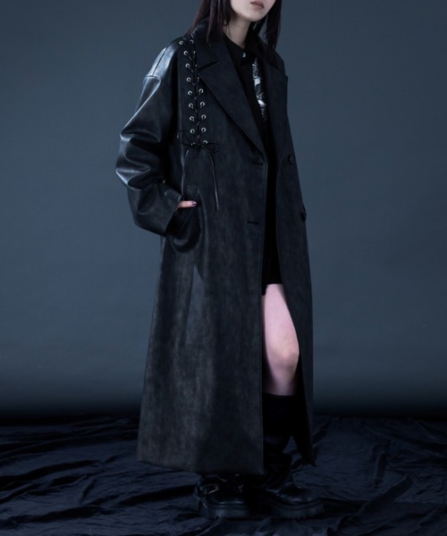 エルマノシェルビーノ　レース　コート　ロングブルゾン　黒　ポリエステル　38 CLEL】Loose Cord Lace Long Chester Coat/ルーズコードレース ロング