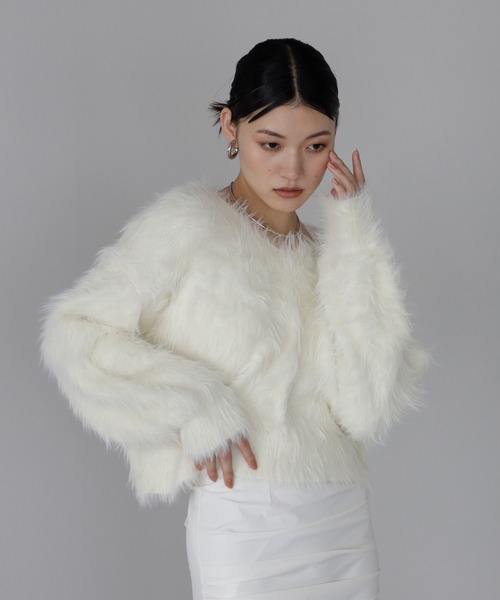 Schwabing Shaggy Knit ホワイト半袖シャギーニット Schwabing Shaggy Knit ホワイト半袖シャギーニット Schwabing Shaggy