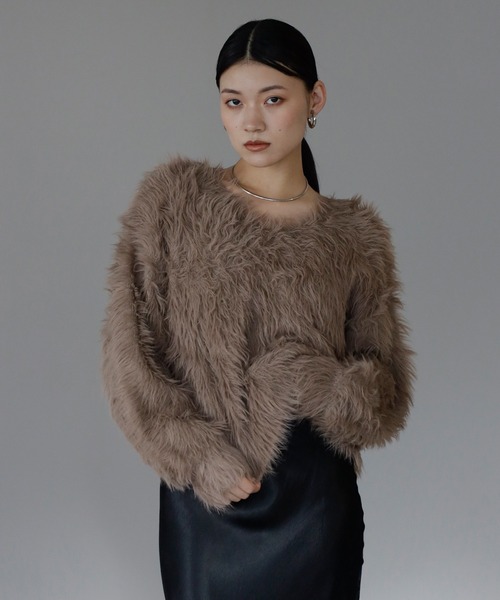 ENC（エンク）の「fluffy shaggy knit pullover / ふんわりシャギーニットプルオーバー（ニット/セーター・レディース・モカ/ブラック/アイボリー・FREE）」の7枚目の写真