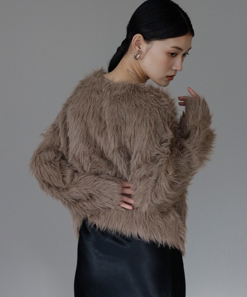 ENC（エンク）の「fluffy shaggy knit pullover / ふんわりシャギーニットプルオーバー（ニット/セーター・レディース・モカ/ブラック/アイボリー・FREE）」の9枚目の写真