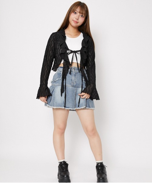 GORGE(ゴージ)の「《透かし編み×フリルデザイン》レディース ニットソー カーデ風トップス フェミニン 春夏秋(ニット/セーター・レディース・アイボリー/ブラック/ボルドー・F)」の9枚目の写真