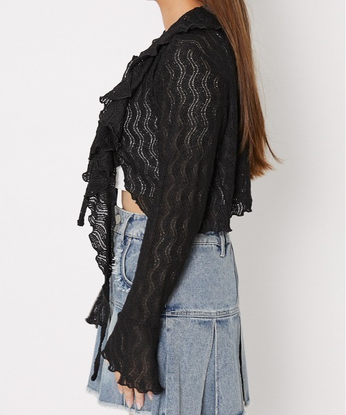 GORGE(ゴージ)の「《透かし編み×フリルデザイン》レディース ニットソー カーデ風トップス フェミニン 春夏秋(ニット/セーター・レディース・アイボリー/ブラック/ボルドー・F)」の10枚目の写真