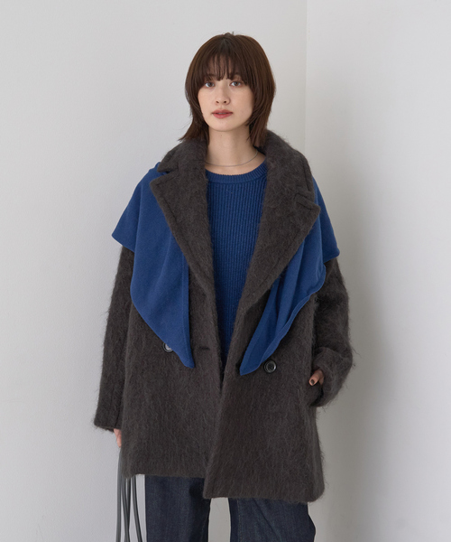 Rouge vif（ルージュヴィフ）の「シャギーピーコート（ピーコート・レディース・アイボリー/チャコールグレー・36/38）」の8枚目の写真