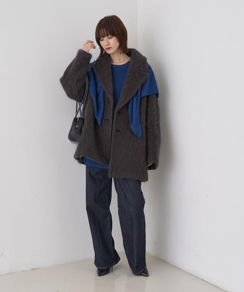 Rouge vif（ルージュヴィフ）の「シャギーピーコート（ピーコート・レディース・アイボリー/チャコールグレー・36/38）」の21枚目の写真