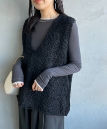 [mizuiro ind/ミズイロインド] ヘアリーヤーン ワイドシルエットニットベスト