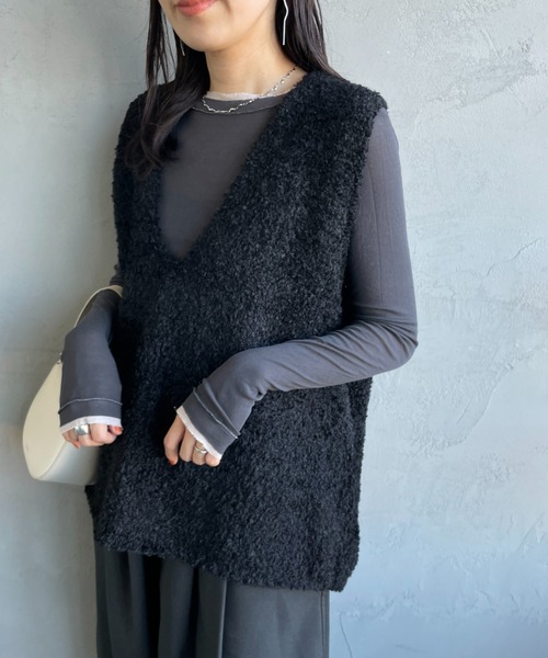 mizuiro ind/ミズイロインド] ヘアリーヤーン ワイドシルエットニット