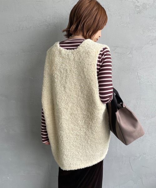 mizuiroind（ミズイロインド）の「[mizuiro ind/ミズイロインド] ヘアリーヤーン ワイドシルエットニットベスト（ベスト・レディース・ライトグレー/アイボリー/ブラック・F）」の10枚目の写真