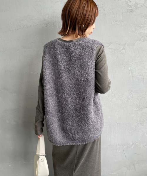 mizuiro ind ミズイロインド へアリーヤーンワイドベスト グレー mizuiro ind/ミズイロインド] ヘアリーヤーン ワイドシルエットニット
