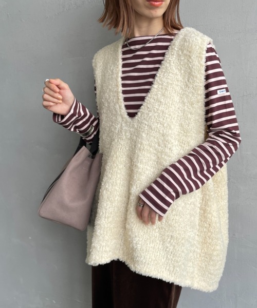 mizuiroind（ミズイロインド）の「[mizuiro ind/ミズイロインド] ヘアリーヤーン ワイドシルエットニットベスト（ベスト・レディース・ライトグレー/アイボリー/ブラック・F）」の7枚目の写真