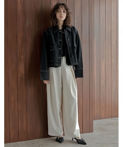 Re:EDIT（リエディ）の「[2025AW COLLECTION]デニムショートカバーオール（デニムジャケット・レディース・ブラック/ブルー/ネイビー・FREE）」の6枚目の写真