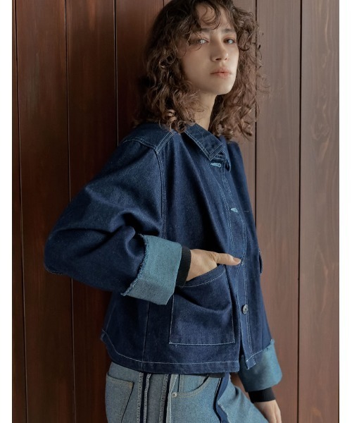 Re:EDIT（リエディ）の「[2025AW COLLECTION]デニムショートカバーオール（デニムジャケット・レディース・ブラック/ブルー/ネイビー・FREE）」の13枚目の写真
