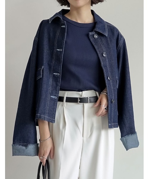 Re:EDIT（リエディ）の「[2025AW COLLECTION]デニムショートカバーオール（デニムジャケット・レディース・ブラック/ブルー/ネイビー・FREE）」の15枚目の写真