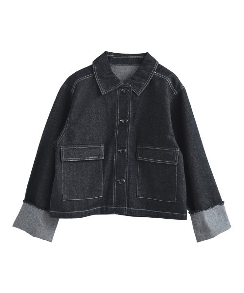 Re:EDIT（リエディ）の「[2025AW COLLECTION]デニムショートカバーオール（デニムジャケット・レディース・ブラック/ブルー/ネイビー・FREE）」の20枚目の写真