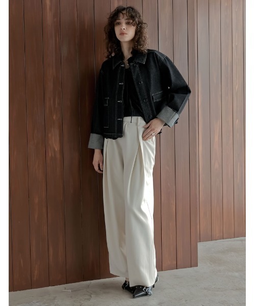 Re:EDIT（リエディ）の「[2025AW COLLECTION]デニムショートカバーオール（デニムジャケット・レディース・ブラック/ブルー/ネイビー・FREE）」の4枚目の写真