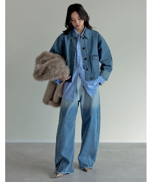 Re:EDIT（リエディ）の「[2025AW COLLECTION]デニムショートカバーオール（デニムジャケット・レディース・ブラック/ブルー/ネイビー・FREE）」の8枚目の写真