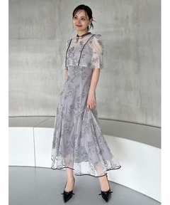 セール】【LEJA】スパンコール刺しゅうレース透け感フレアスリーブ